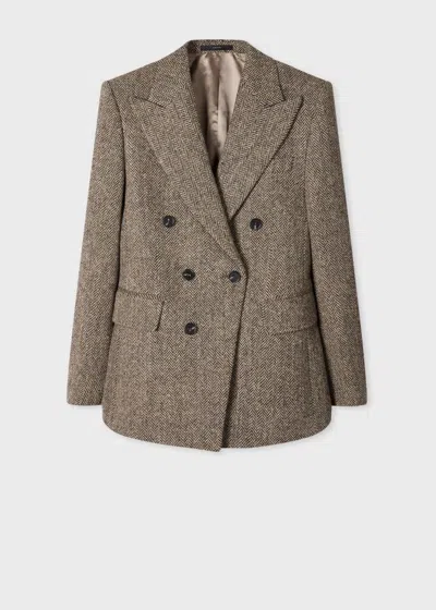 Paul Smith Women's Brown Harris Tweed Herringbone Double-breasted Jacket In Gray