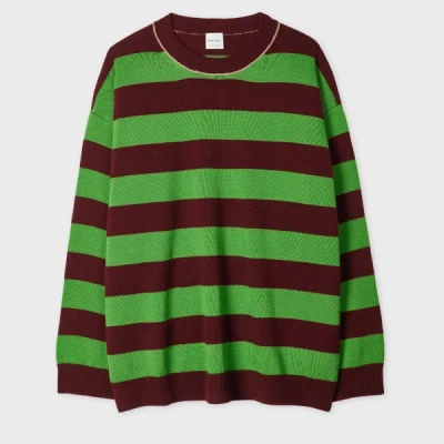 Paul Smith Women's Burgundy And Green Lambswool-blend Striped Sweater Red