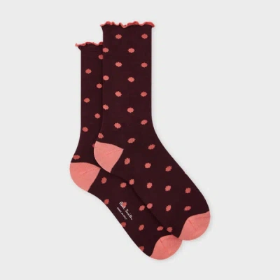 Paul Smith Women's Burgundy And Pink Polka Dot Frill Socks Red In Brown