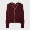 Paul Smith Women's Burgundy Merino 'signature Stripe' Trim Cardigan Red In Burgundy
