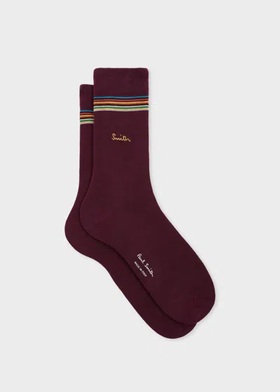 Paul Smith Women's Burgundy 'signature Stripe' Tip Socks Red