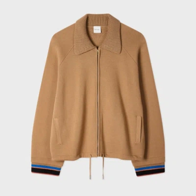 Paul Smith Women's Camel Knitted Jacket With Stripe Cuffs Brown