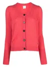 Paul Smith Ribbed Knit Cashmere Cardigan With Round Neck In Pink