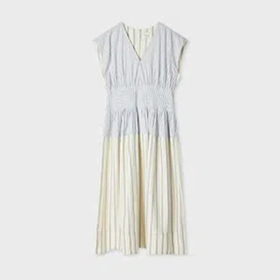 Paul Smith Women's Contrast Stripe Shirred Midi Dress White In Multi