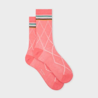Paul Smith Women's Coral Pink Openwork 'swirl' Stripe Socks