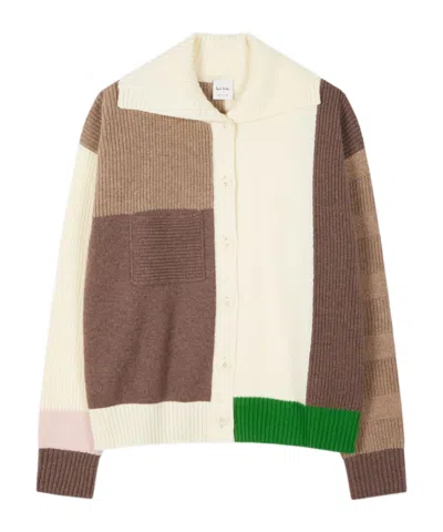 Paul Smith Women's Cream And Brown Patchwork Collared Cardigan