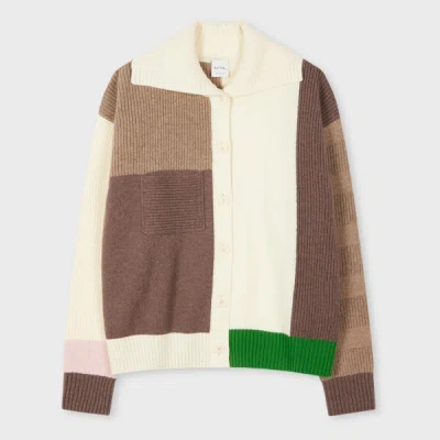 Paul Smith Women's Cream And Brown Patchwork Collared Cardigan White