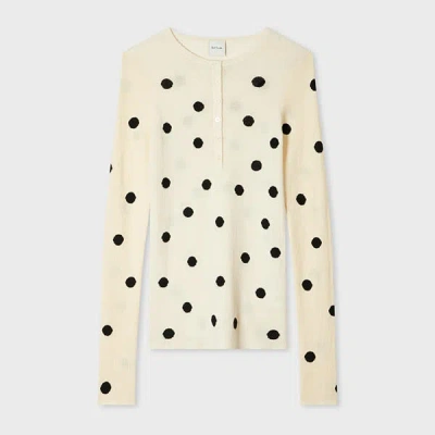 Paul Smith Women's Cream Merino Wool Polka Dot Henley Top White