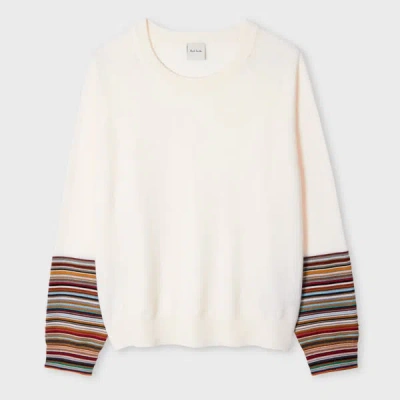 Paul Smith Women's Cream Merino Wool 'signature Stripe' Cuff Sweater White