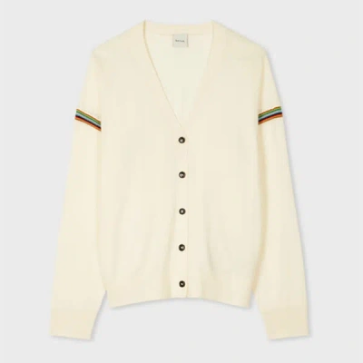 Paul Smith Women's Cream Washable Merino Wool 'signature Stripe' Cardigan White