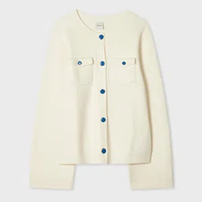 Paul Smith Women's Cream Wool-blend Cardigan With Blue Buttons White In Neutral