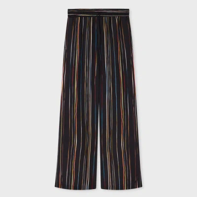 Paul Smith Women's Dark Navy Pinstripe 'signature Stripe' Wide-leg Trousers Blue