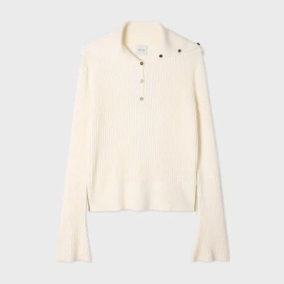 Paul Smith Women's Ecru Ribbed Knit Sailor-collar Button Sweater White In Neutral