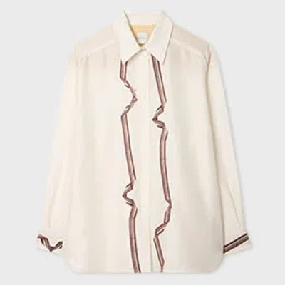 Paul Smith Women's Ecru 'signature Stripe' Ribbon Print Oversized Silk Shirt White
