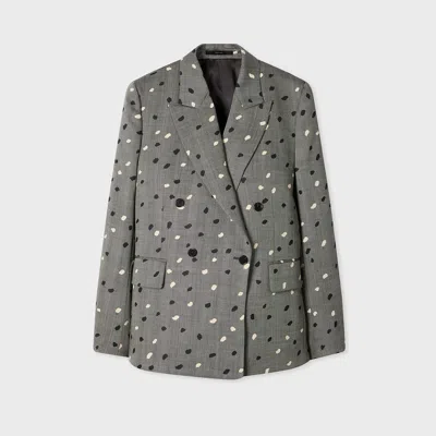 Paul Smith Women's Grey Herringbone Polka Dot Overlay Double-breasted Blazer In Gray