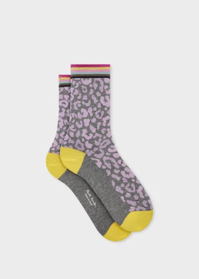 Paul Smith Women's Grey 'leopard' Colour Block Socks In Gray