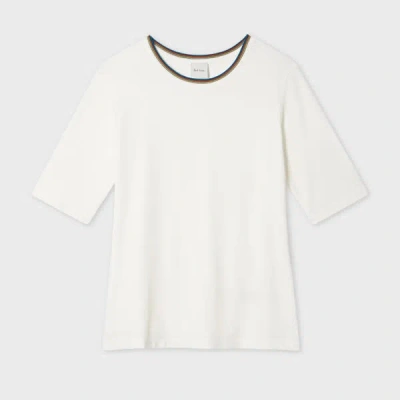 Paul Smith Women's Ivory Viscose Top With 'signature Stripe' Trim White
