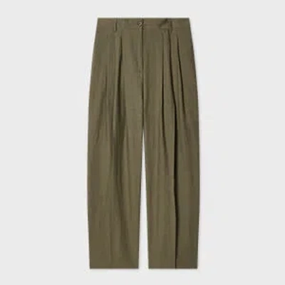 Paul Smith Women's Khaki Pleated Linen Trousers Green
