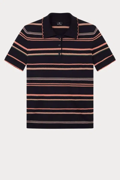 Paul Smith Women's Knitted Short Sleeve Top In Very Dark Navy In Multi
