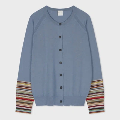 Paul Smith Women's Light Blue 'signature Stripe' Cuff Cardigan