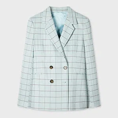 Paul Smith Women's Light Blue Windowpane Double-breasted Blazer In Green