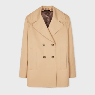 Paul Smith Women's Light Camel Cotton Twill Pea Coat Brown