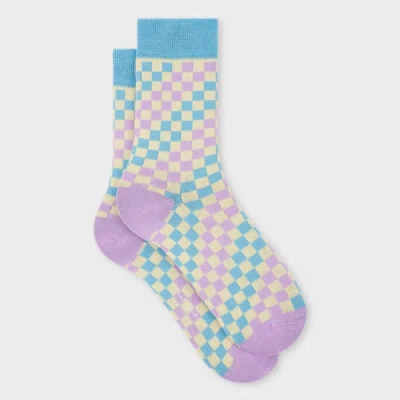 Paul Smith Women's Lilac And Blue Faded Check Socks