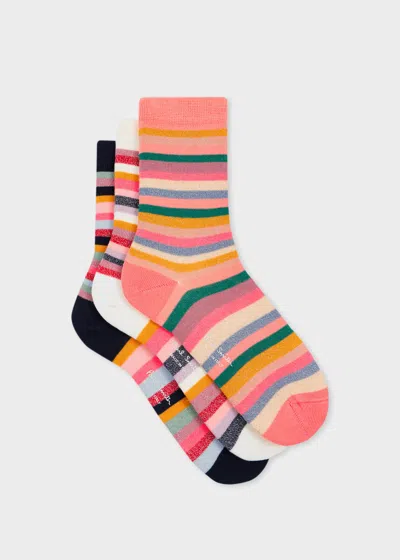Paul Smith Women's Lurex 'swirl Stripe' Socks Three Pack Multicolour