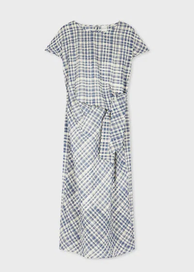 Paul Smith Women's Navy And Ivory Sheer Gingham Seersucker Knot Dress Blue
