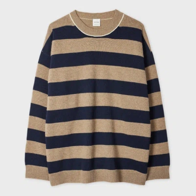 Paul Smith Women's Navy And Oatmeal Lambswool-blend Striped Sweater White