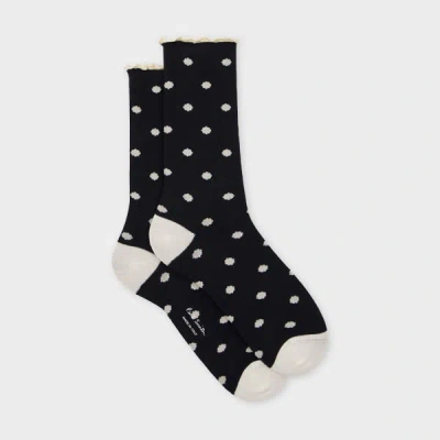 Paul Smith Women's Navy And White Polka Dot Frill Socks Blue In Black