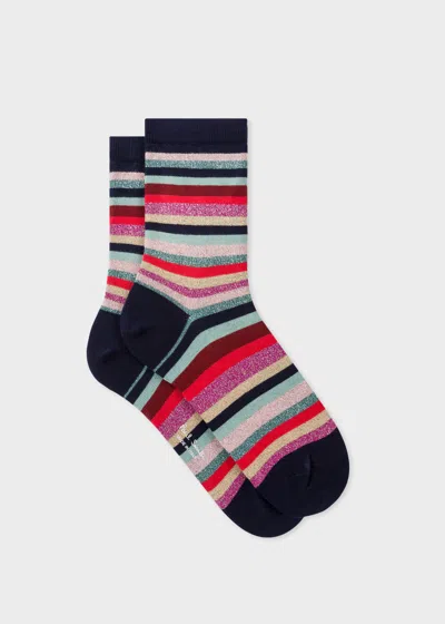 Paul Smith Women's Navy Glitter 'swirl Stripe' Socks Multicolour