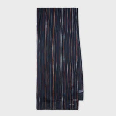 Paul Smith Women's Navy Signature Pinstripe Scarf Blue