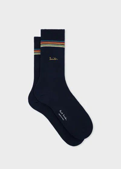 Paul Smith Women's Navy 'signature Stripe' Tip Socks Blue