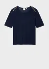 Paul Smith Women's Navy Silk-wool Blend 'signature Stripe' Trim Knitted Top Blue