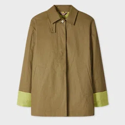 Paul Smith Women's Olive Green Linen Jacket With Contrast Cuffs In Brown
