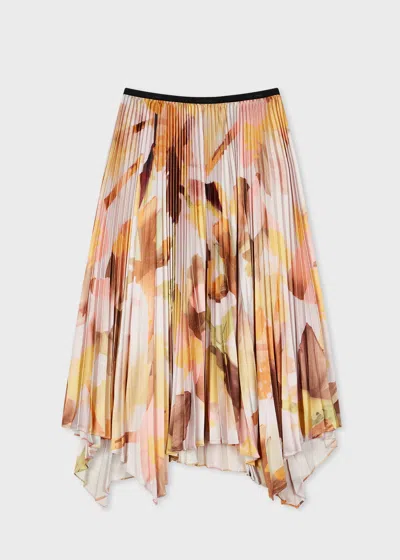Paul Smith Women's Orange 'floral Paint' Midi Skirt