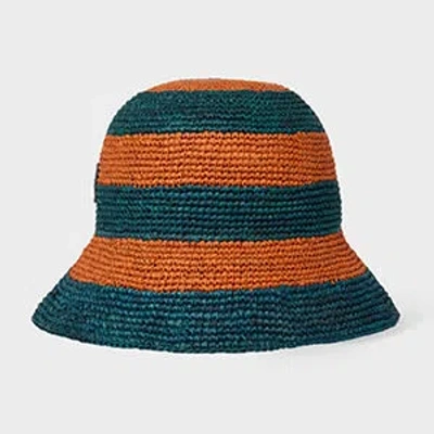 Paul Smith Women's Orange Raffia Stripe Hat Blue
