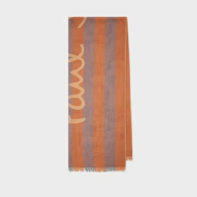 Paul Smith Women's Orange Stripe Cotton Logo Scarf Blue