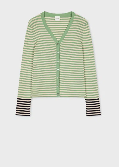 Paul Smith Women's Organic Cotton Green Stripe Cardigan