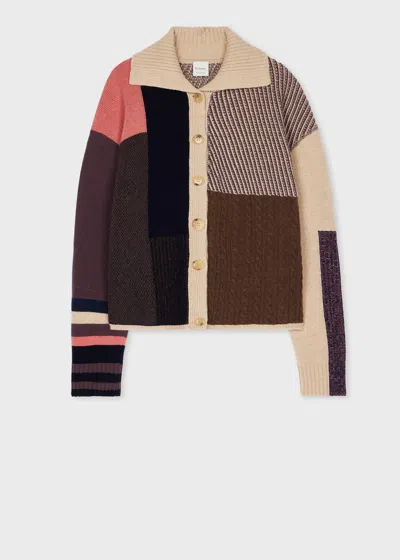 Paul Smith Women's Wool Patchwork Chunky Collared Knitted Cardigan Yellow