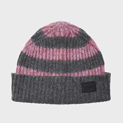 Paul Smith Women's Pink And Grey Lambswool-blend Block Stripe Beanie In Gray