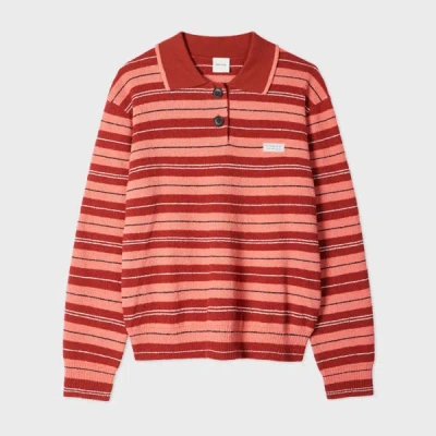 Paul Smith Women's Pink And Red Bouclé Stripe Rugby Jumper