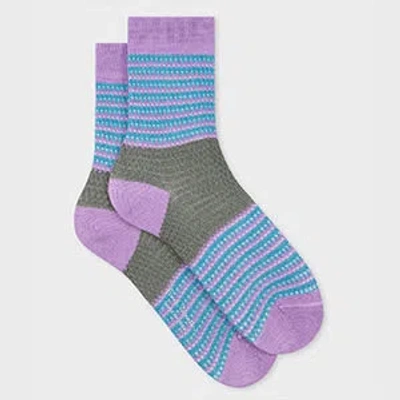 Paul Smith Women's Purple And Light Blue Stripe Crochet Socks