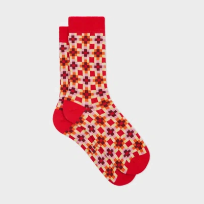 Paul Smith Women's Red 'geo Tile' Cotton-blend Socks In Multi