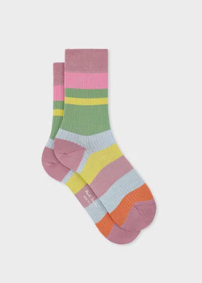 Paul Smith Women's Ribbed Multi Colour Stripe Socks Purple In Brown