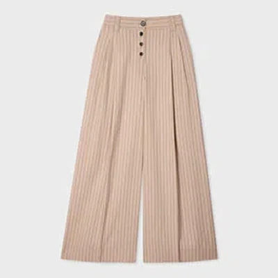 Paul Smith Women's Sand Pinstripe Wide Leg Trousers Brown In Multi