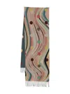 Paul Smith Cashmere Wool Scarf With Polka Dots And Swirls In Blue