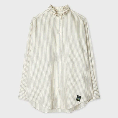 Paul Smith Women's Silk-blend Stripe Ruffle Neck Shirt White