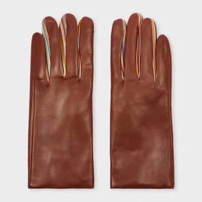 Paul Smith Women's Tan Brown Leather 'signature Stripe' Gloves